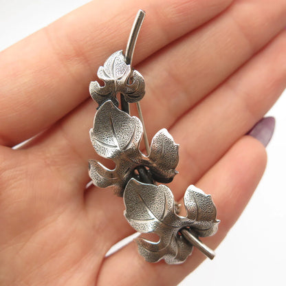 925 Sterling Silver Vintage BEAU Textured Leaf Pin Brooch