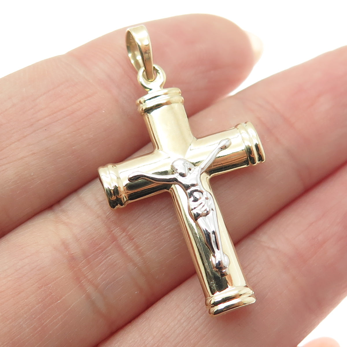 14K Yellow & White Gold Crucifix Cross Religious Charm Pendant