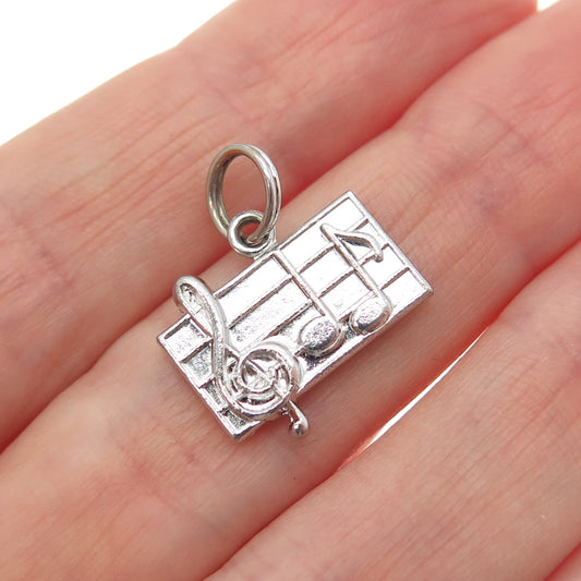 WELLS Sterling Silver Vintage Treble Clef Music Notes Minimalist Charm Pendant