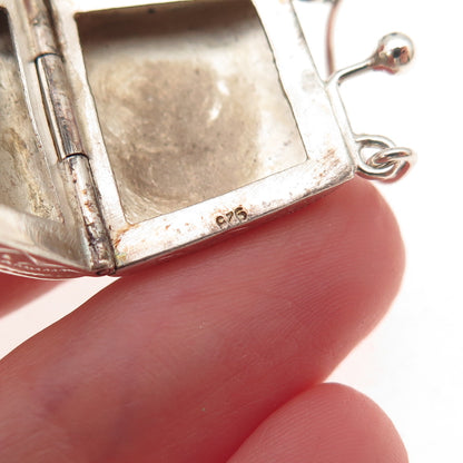 925 Sterling Silver Vintage Ladies Purse Oxidized Locket Box Charm Pendant