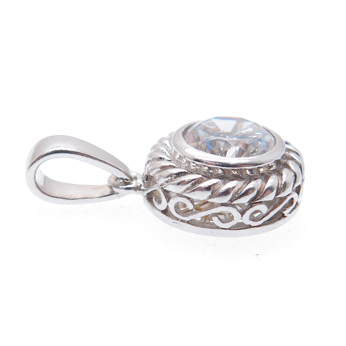 925 Sterling Silver Round-Cut C Z Minimalist Charm Pendant