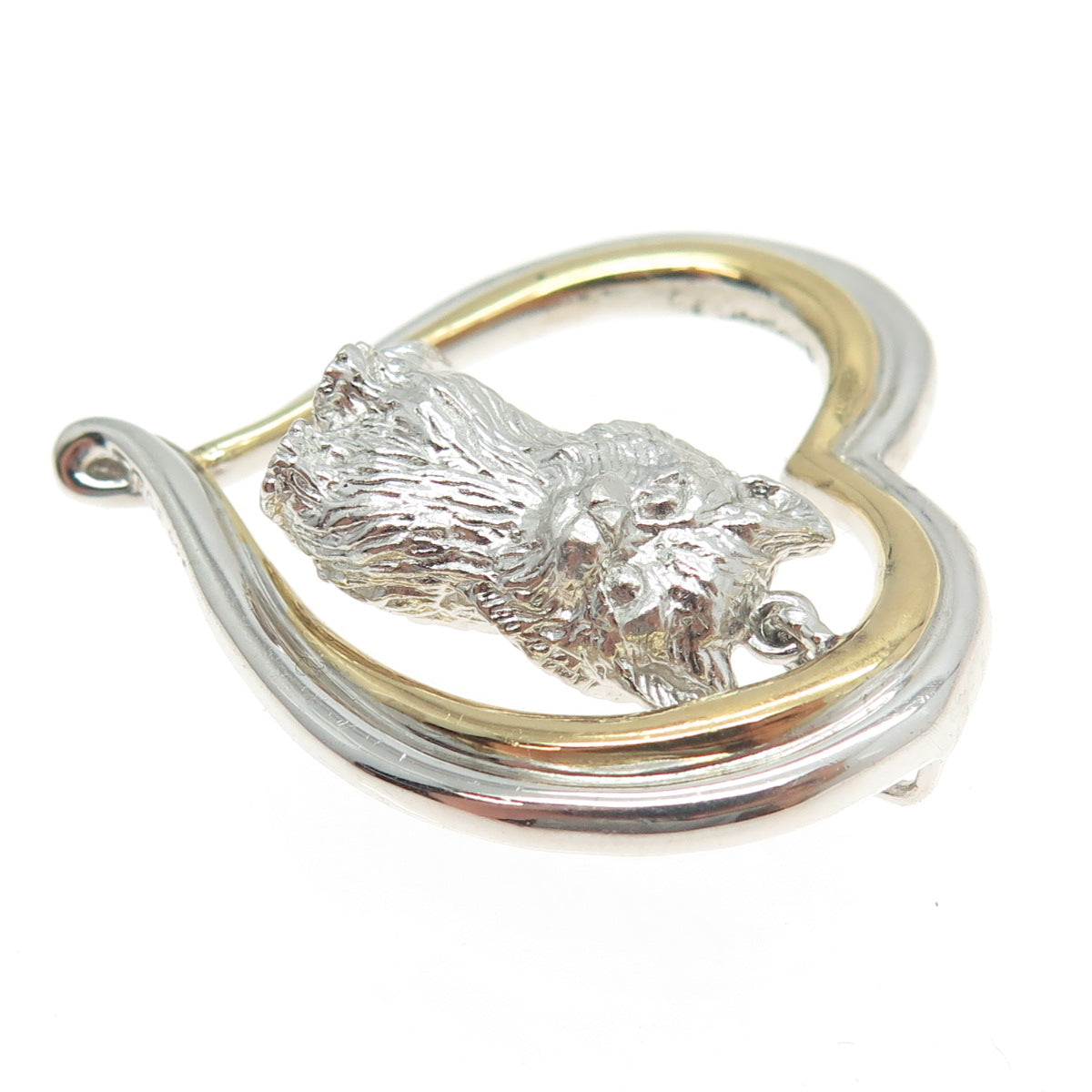 925 Sterling Silver 2-Tone Kitty Open Heart Slide Pendant