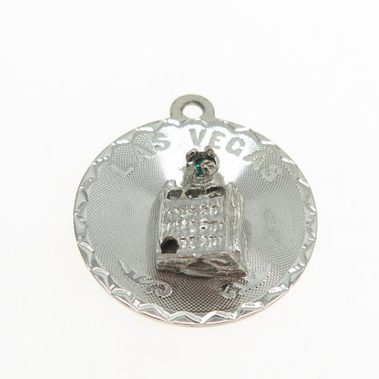 CREA 925 Sterling Silver Vintage Rhinestone "Las Vegas" Slot Machine Pendant