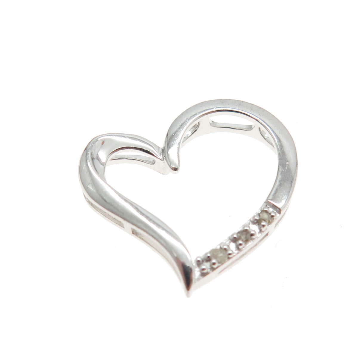 HOU 925 Sterling Silver Real Round-Cut Diamond Heart Slide Pendant