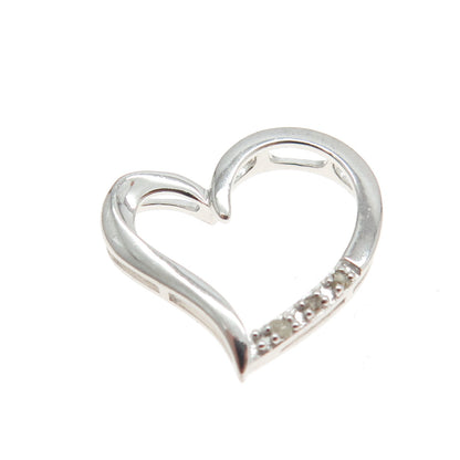 HOU 925 Sterling Silver Real Round-Cut Diamond Heart Slide Pendant