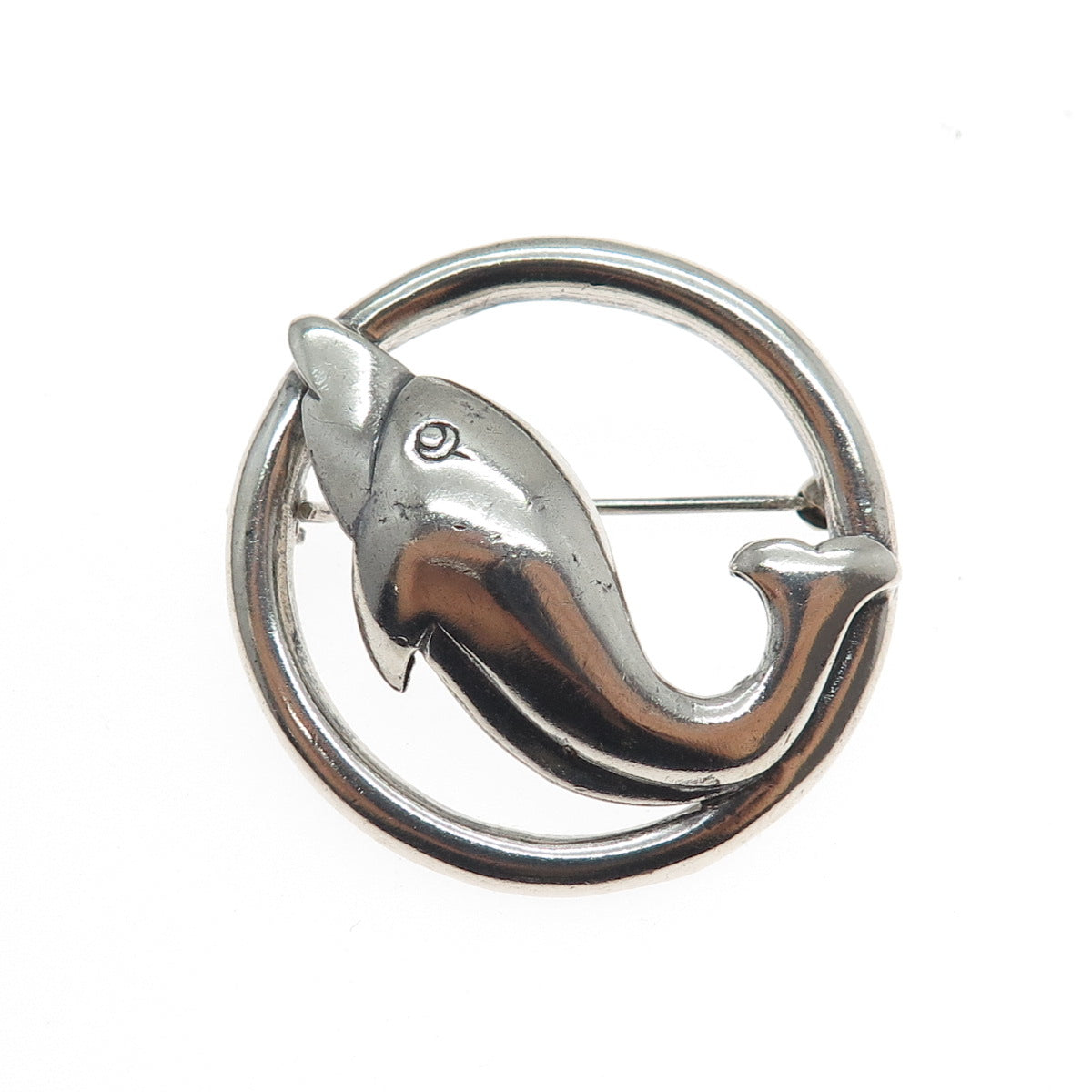 925 Sterling Silver Vintage Dolphin Oxidized Pin Brooch