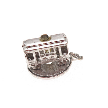 925 Sterling Silver Vintage Cable Car San Francisco 3D Rotating Charm Pendant