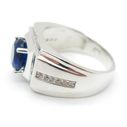 925 Sterling Silver Round-Cut Blue & White C Z Ring Size 8.25