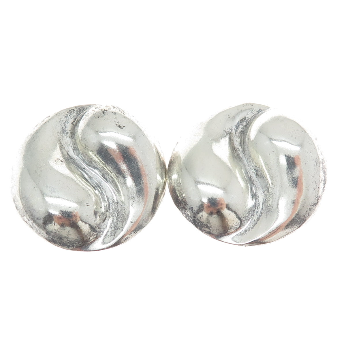 925 Sterling Silver Vintage Mexico Modernist Yin Yang Clip On Earrings