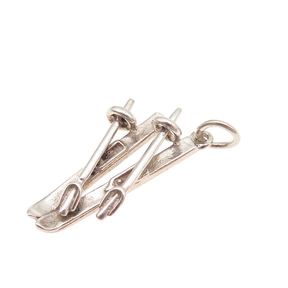 925 Sterling Silver Vintage Ski & Pole Oxidized Charm Pendant