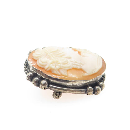 800 Silver Antique Cameo Victorian Lady Pin Brooch / Pendant