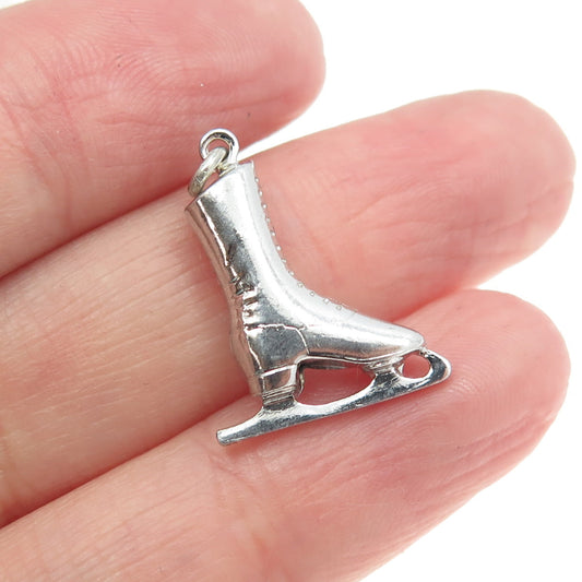 925 Sterling Silver Vintage Ice Skating Shoe 3D Charm Pendant