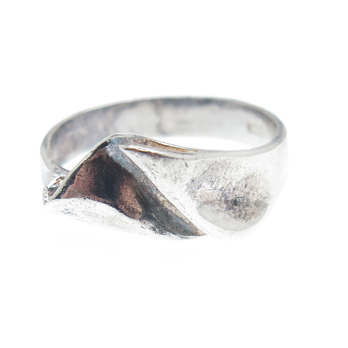 925 Sterling Silver Vintage Modernist Wavy Oxidized Ring Size 7.25