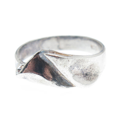 925 Sterling Silver Vintage Modernist Wavy Oxidized Ring Size 7.25