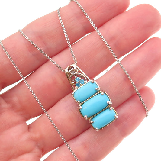 D'Joy 925 Sterling Silver 2-Tone Real Turquoise Apatite Cable Chain Necklace 20"