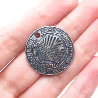 925 Sterling Silver Vintage The City of Toledo Jan 7 1837 Oxidized Charm Pendant