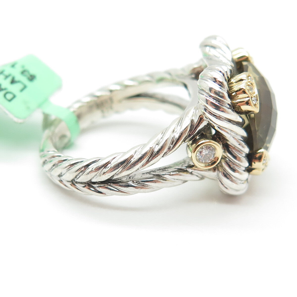 DANWAK 18K Gold Sterling 14 Diamond 0.13ct & Lemon Quartz 5.84ct Ring Size 7