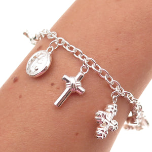 Jacmel Mauritius 925 Sterling Silver Vintage Cross Dangle Charms Bracelet 7.75"