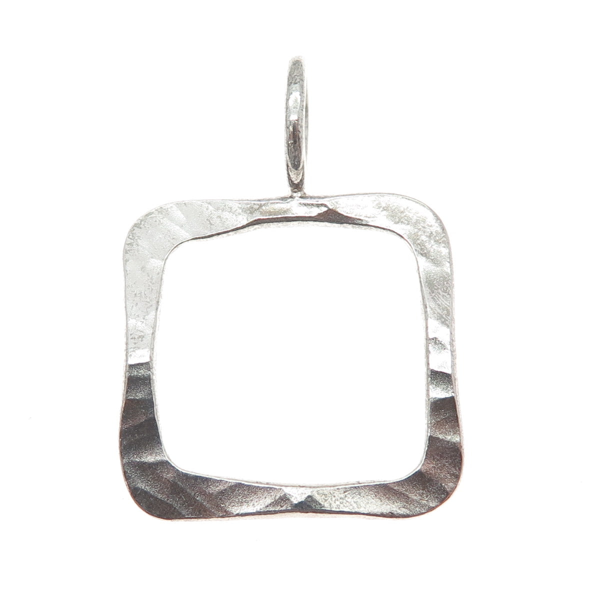 925 Sterling Silver Vintage RN Modernist Hammered Square Charm Pendant