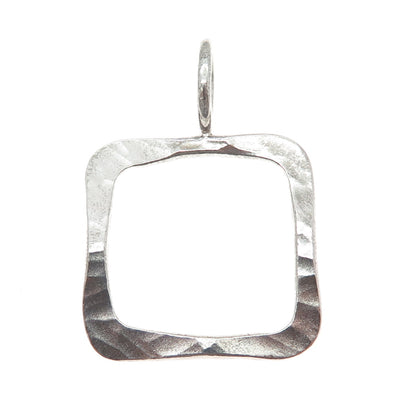 925 Sterling Silver Vintage RN Modernist Hammered Square Charm Pendant