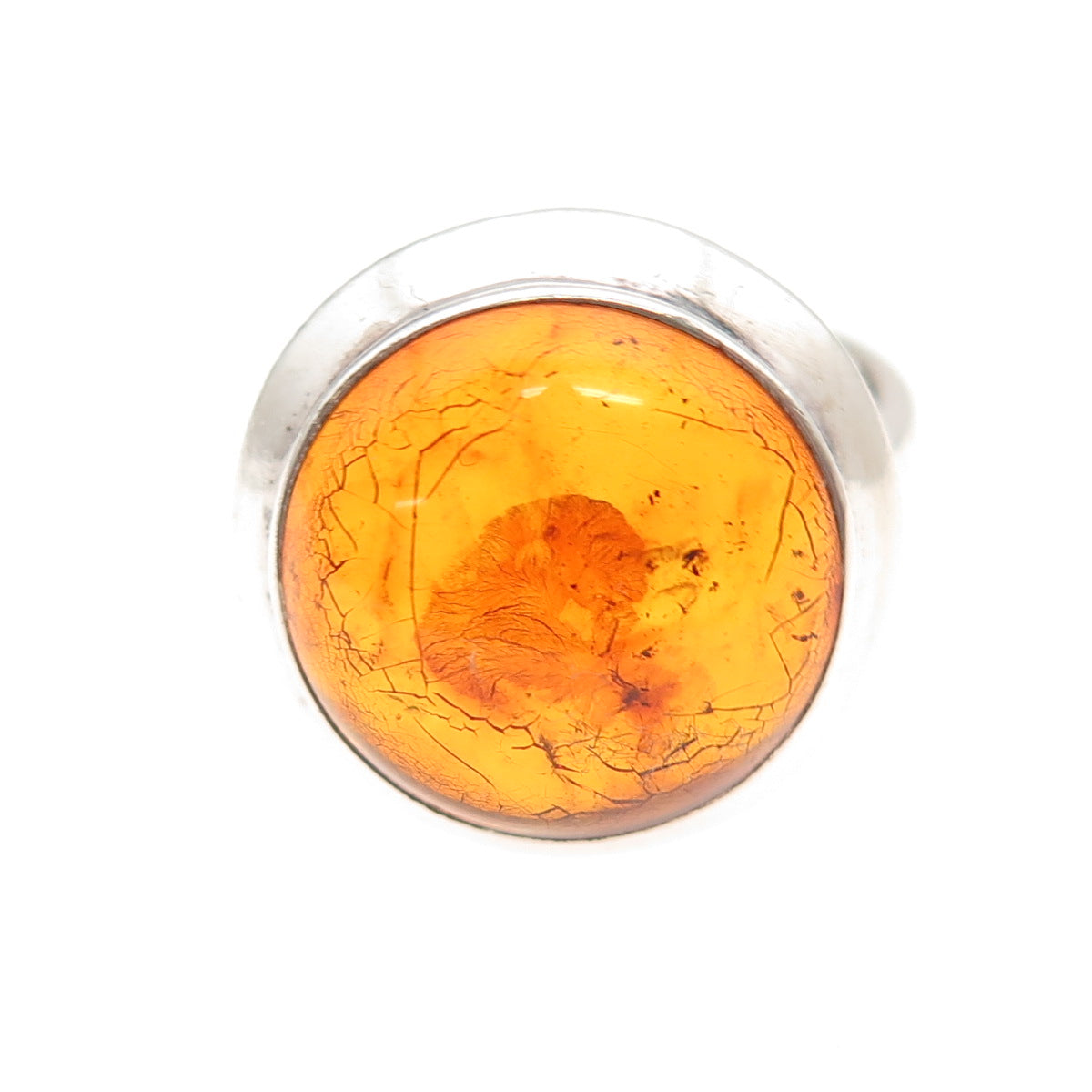 925 Sterling Silver Vintage Real Amber Modernist Oxidized Ring Size 6
