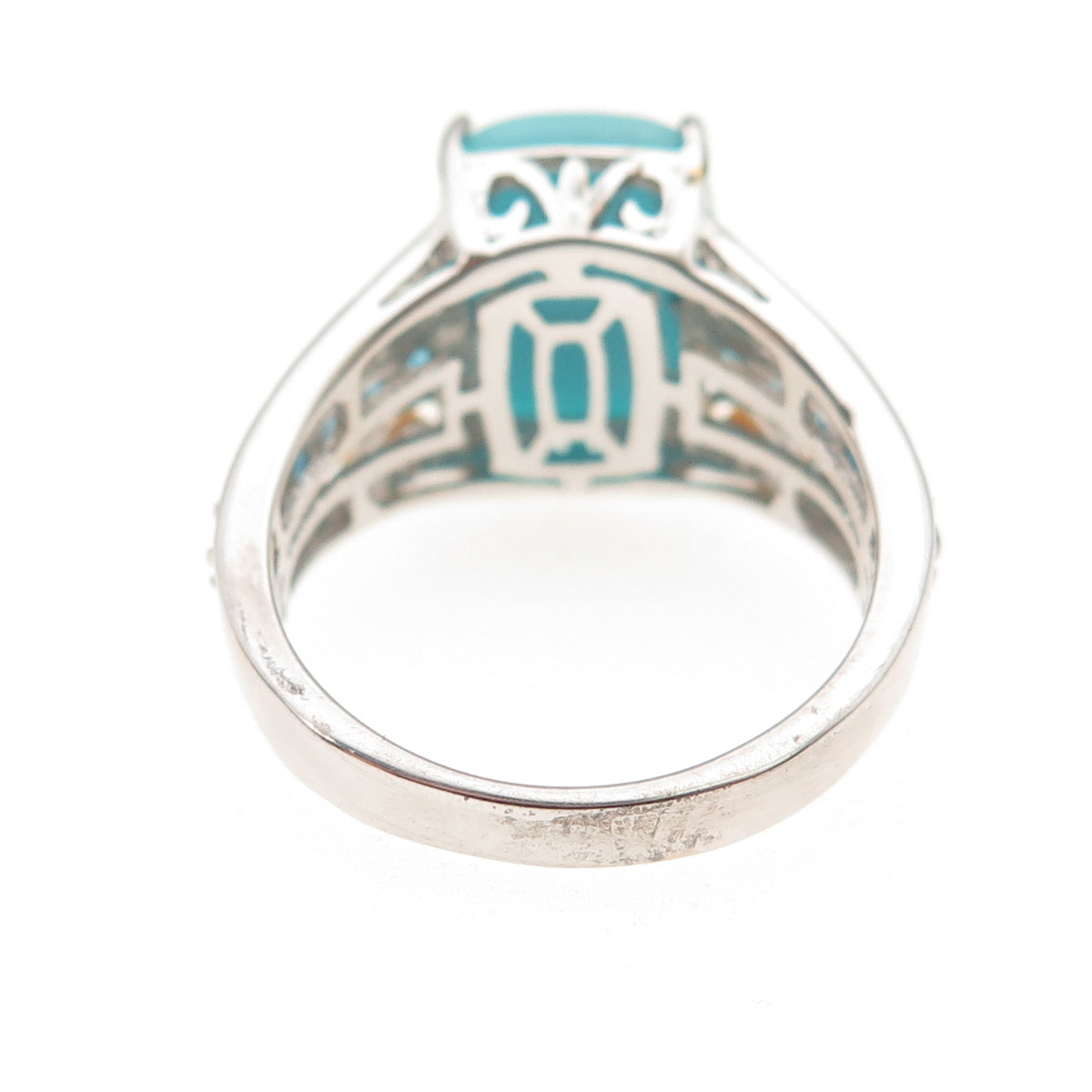 Chuck Clemency 925 Sterling Silver 2-Tone Real Turquoise Apatite Ring Size 8.25