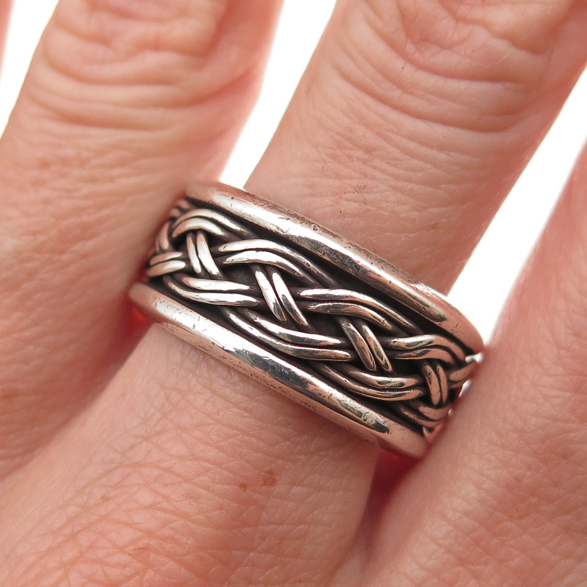 925 Sterling Silver Vintage Mexico Braided Oxidized Band Ring Size 10