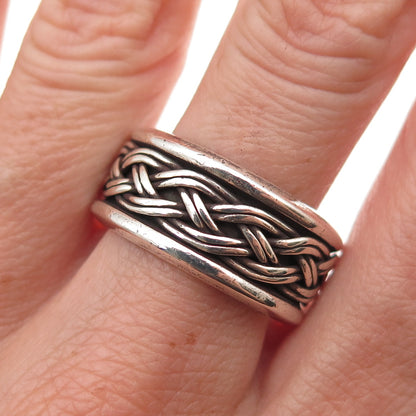925 Sterling Silver Vintage Mexico Braided Oxidized Band Ring Size 10