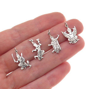 925 Sterling Silver Antique Art Deco Hindu Gods SET of 4 Charm Pendant