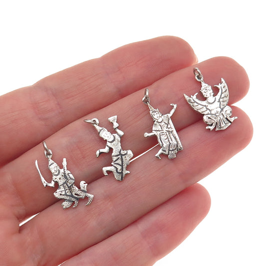 925 Sterling Silver Antique Art Deco Hindu Gods SET of 4 Charm Pendant