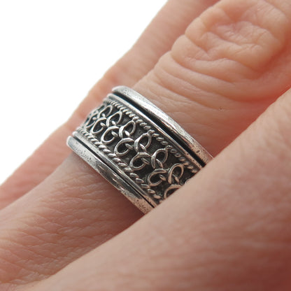 925 Sterling Silver Vintage Modernist Braided Oxidized Band Ring Size 6.75