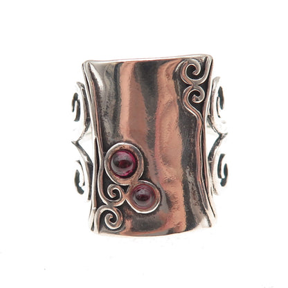 925 Sterling Vintage AS Israel Real Tourmaline Modernist Oxidized Ring Size 9