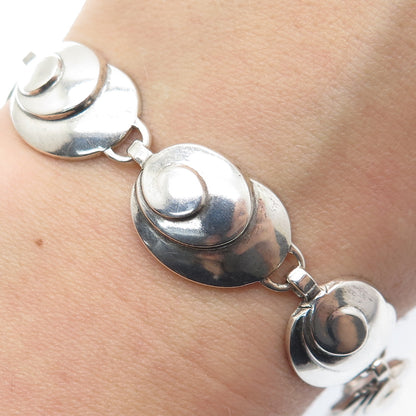 925 Sterling Silver Vintage Seashell Modernist Oxidized Link Bracelet 7.25"