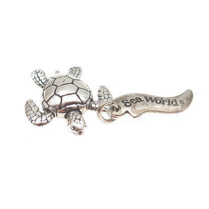 WHEELER MFG 925 Sterling Silver Vintage Turtle Sea World Mini Charm Pendant
