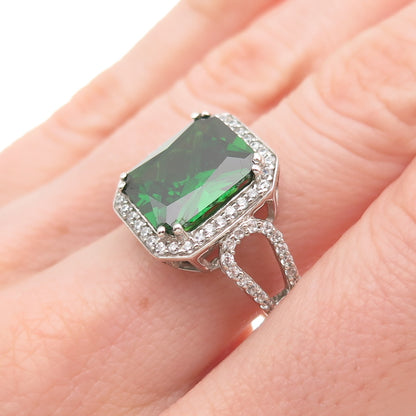 925 Sterling Silver Green & White C Z Bohemian Ring Size 8.5