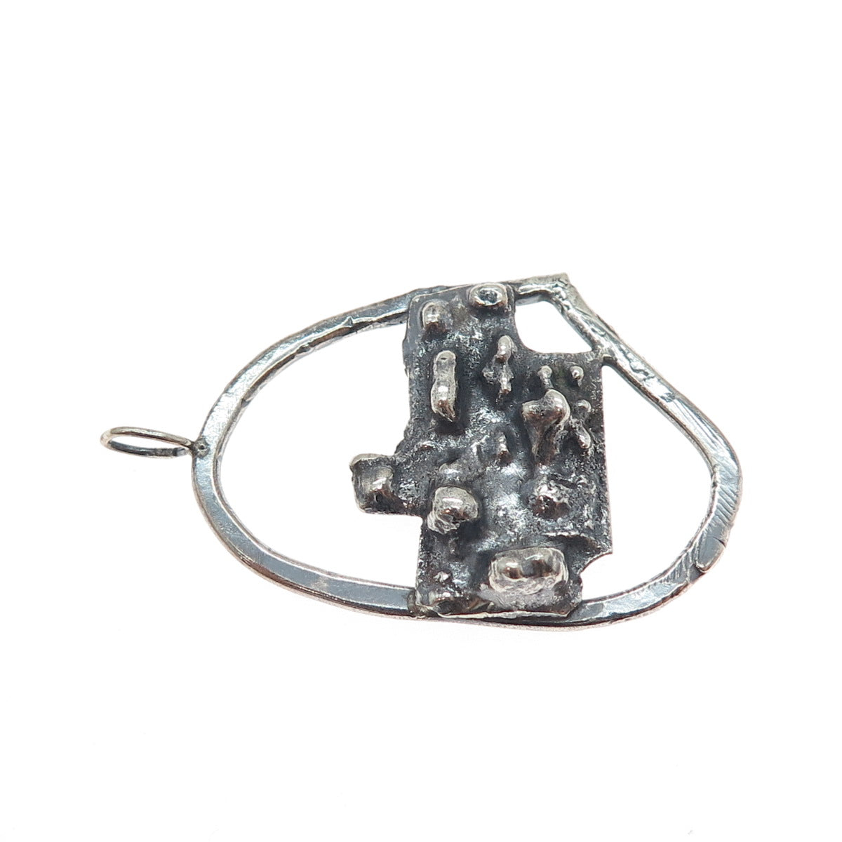 925 Sterling Silver Vintage Modernist Nugget Oxidized Pendant