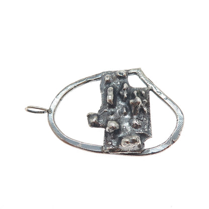 925 Sterling Silver Vintage Modernist Nugget Oxidized Pendant