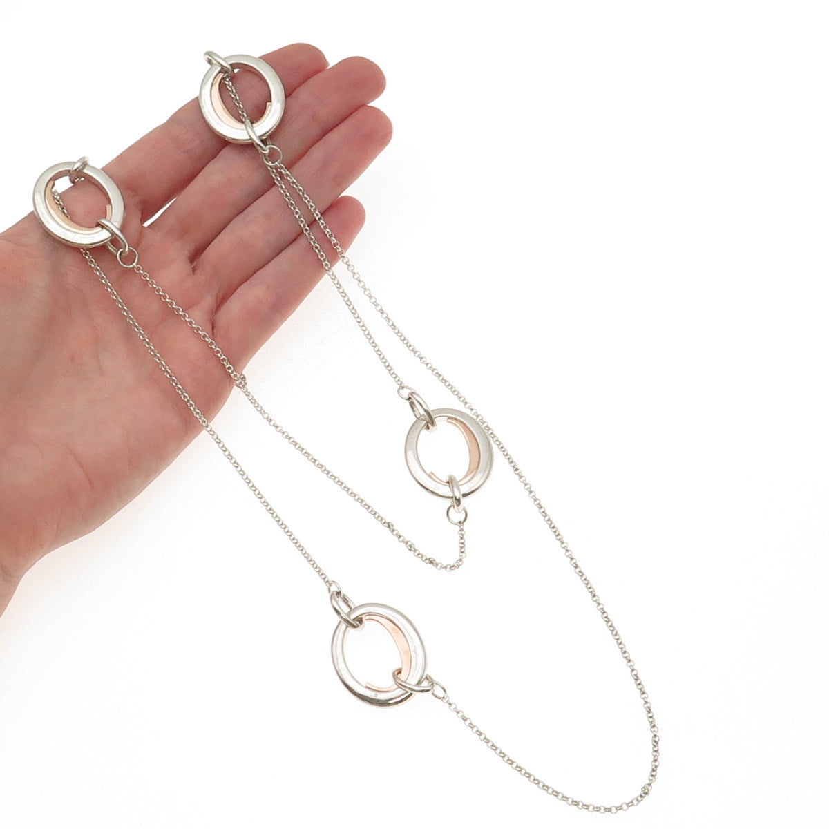 Christofle Sterling Silver 2-Tone C De Christofle Rolo Double Chain Necklace 30"