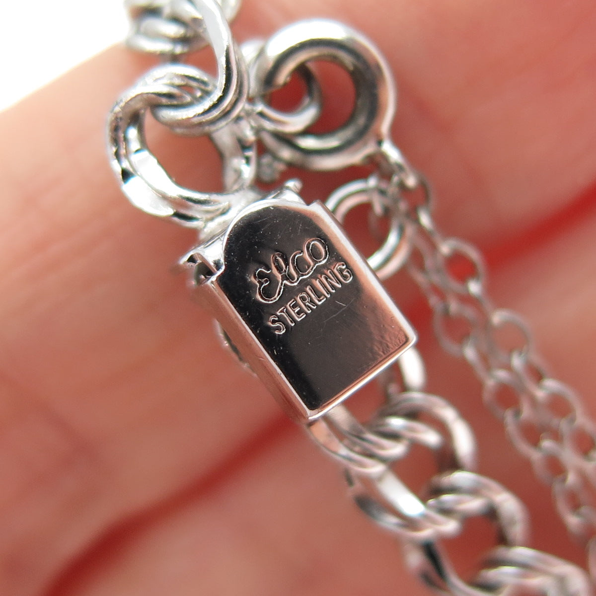 ELCO Sterling Silver Vintage Heart Anchor Cross Double Curb Link Bracelet 6.75"