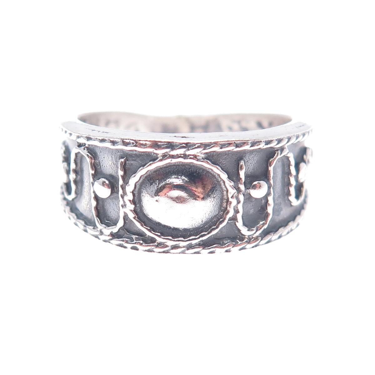 925 Sterling Silver Vintage Modernist Swirl Oxidized Ring Size 9