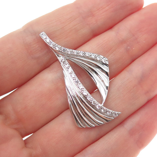925 Sterling Silver Round-Cut C Z Modernist Petal Slide Charm Pendant