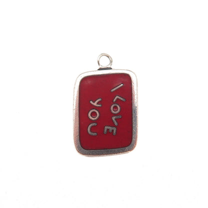 925 Sterling Silver Vintage Enamel I Love You Charm Pendant