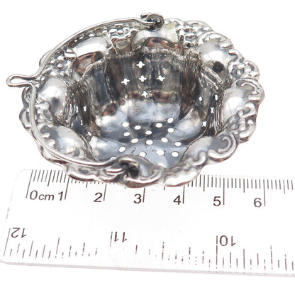 Silver-Tone Antique Art Deco Oxidized Repousse Tea Strainer Basket