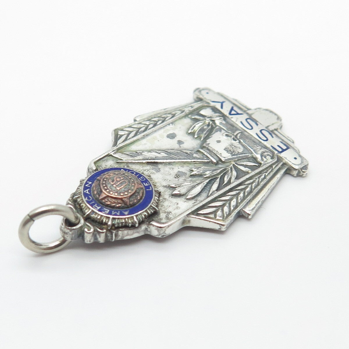 925 Sterling Silver Vintage Enamel Balfour 1941 American Legion Essay Pendant