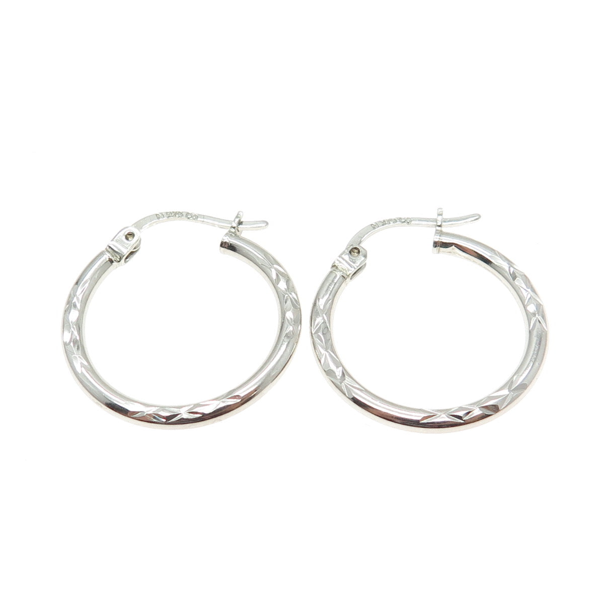 925 Sterling Silver Engraved Hinged Hoop Earrings