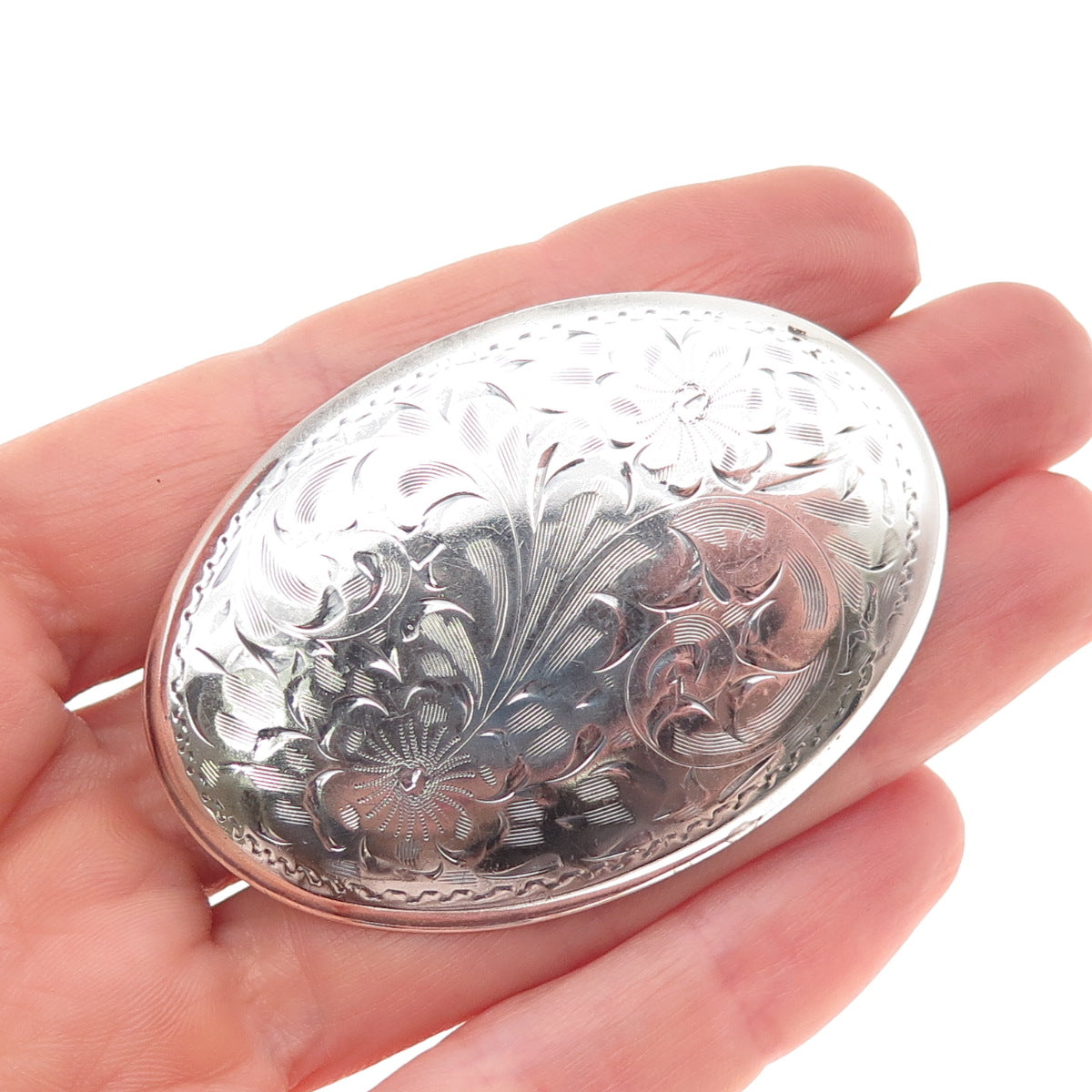 Burkhardt 925 Sterling Silver Antique Art Deco Engraved Floral Pin Brooch