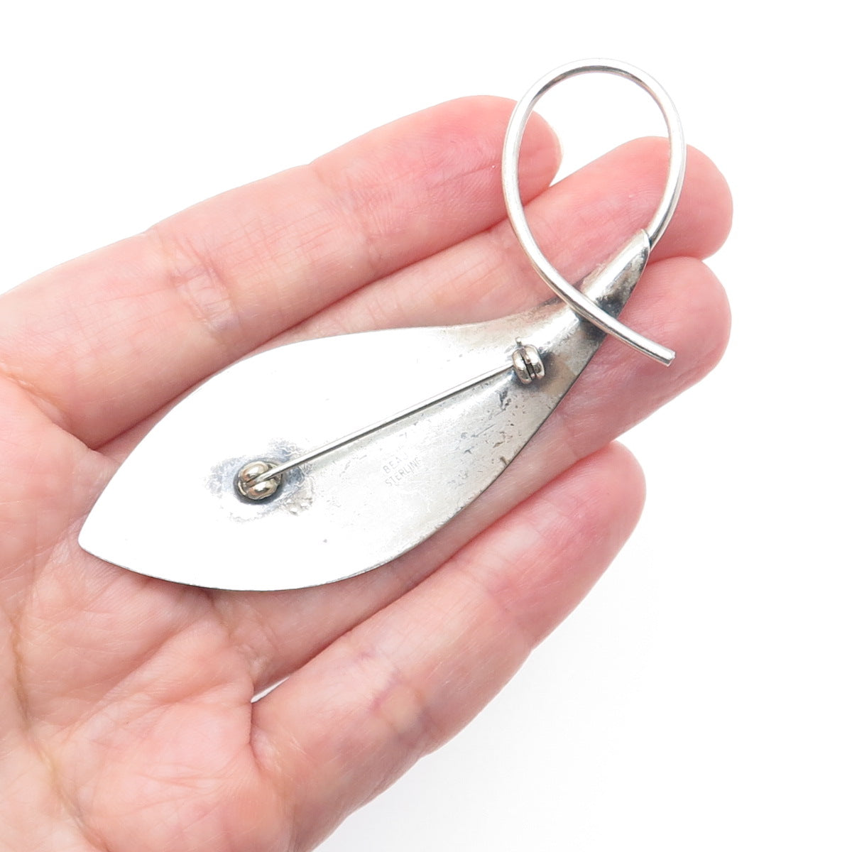 BEAU 925 Sterling Silver Vintage Modernist Calla Lily Flower Oxidized Pin Brooch