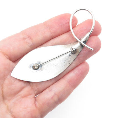 BEAU 925 Sterling Silver Vintage Modernist Calla Lily Flower Oxidized Pin Brooch