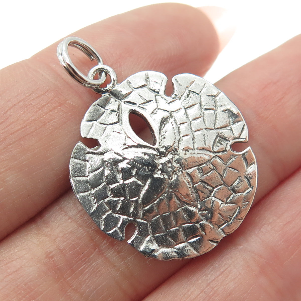 925 Sterling Silver Vintage Sand Dollar Dragon Skin Charm Pendant