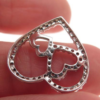 925 Sterling Silver Round-Cut C Z Family Heart Mini Slide Charm Pendant